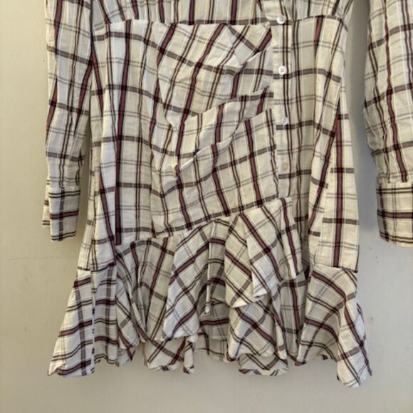 Veronica Beard White & Brown Plaid Ruffle Mini Dress, Sz M, NWOT - Picture 8 of 9